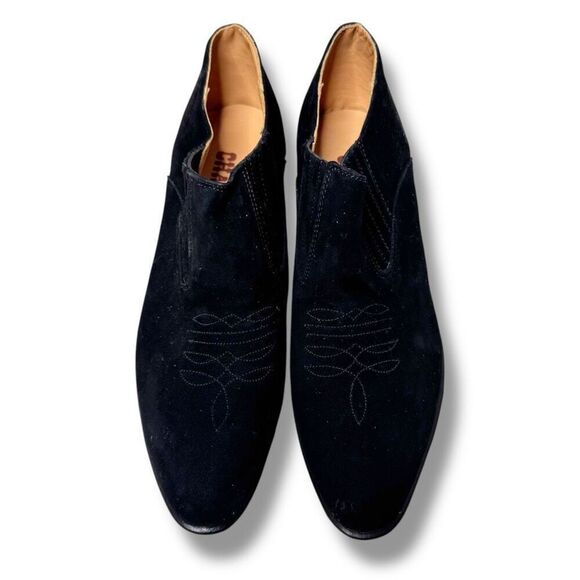 Chamula Western Ankle Booties Black Suede Leather Ante Negro US Size 8.5 - Picture 2 of 8